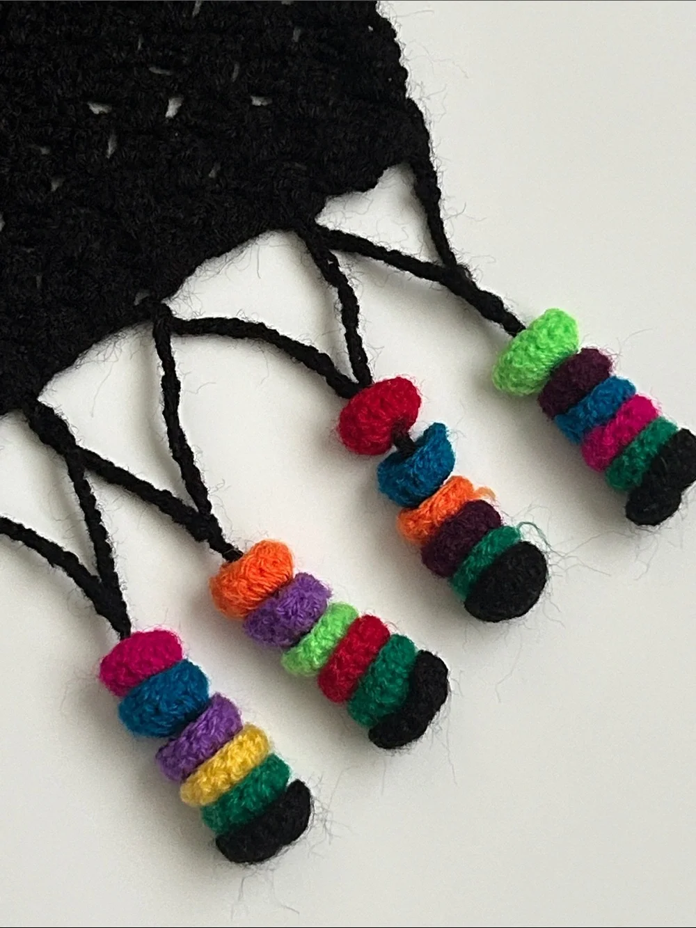 Handmade Black Multicolor Crochet wool Scarf